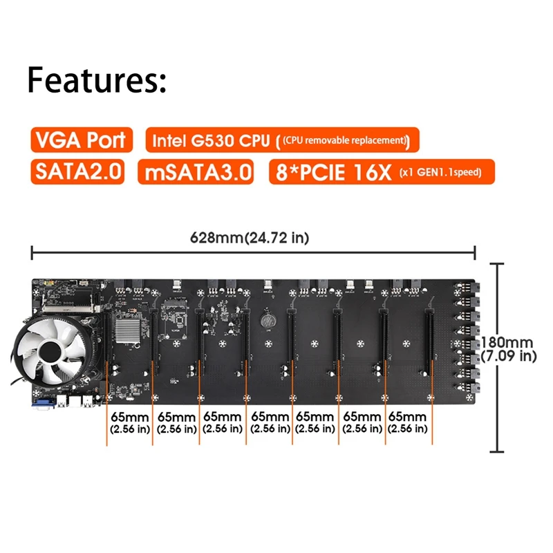 Семейная материнская плата для майнинга BTC с процессором G530 + вентилятор ЦП LGA1155 8