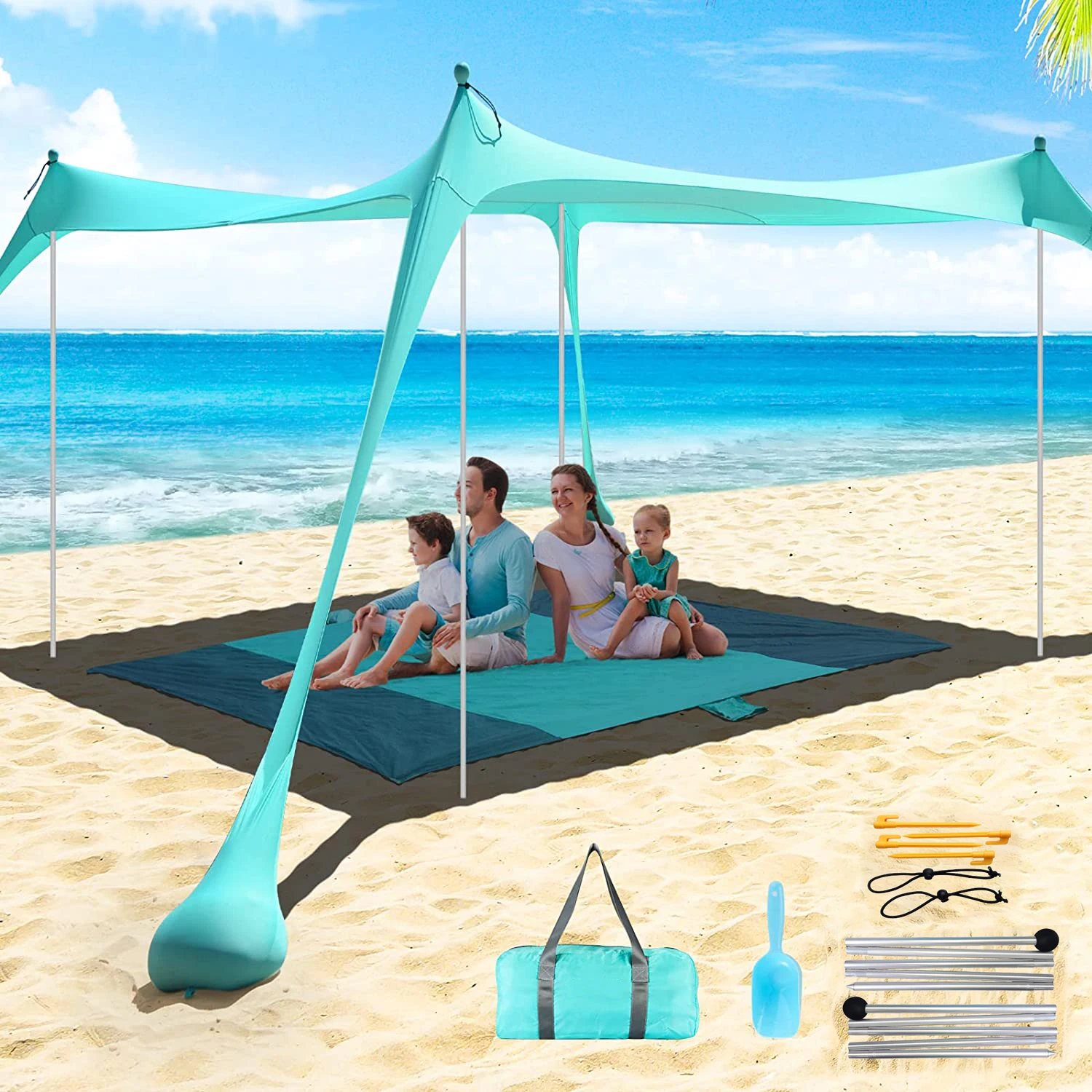 Family Beach Canopy ,Large Beach Sunshade Tent with Stabilit