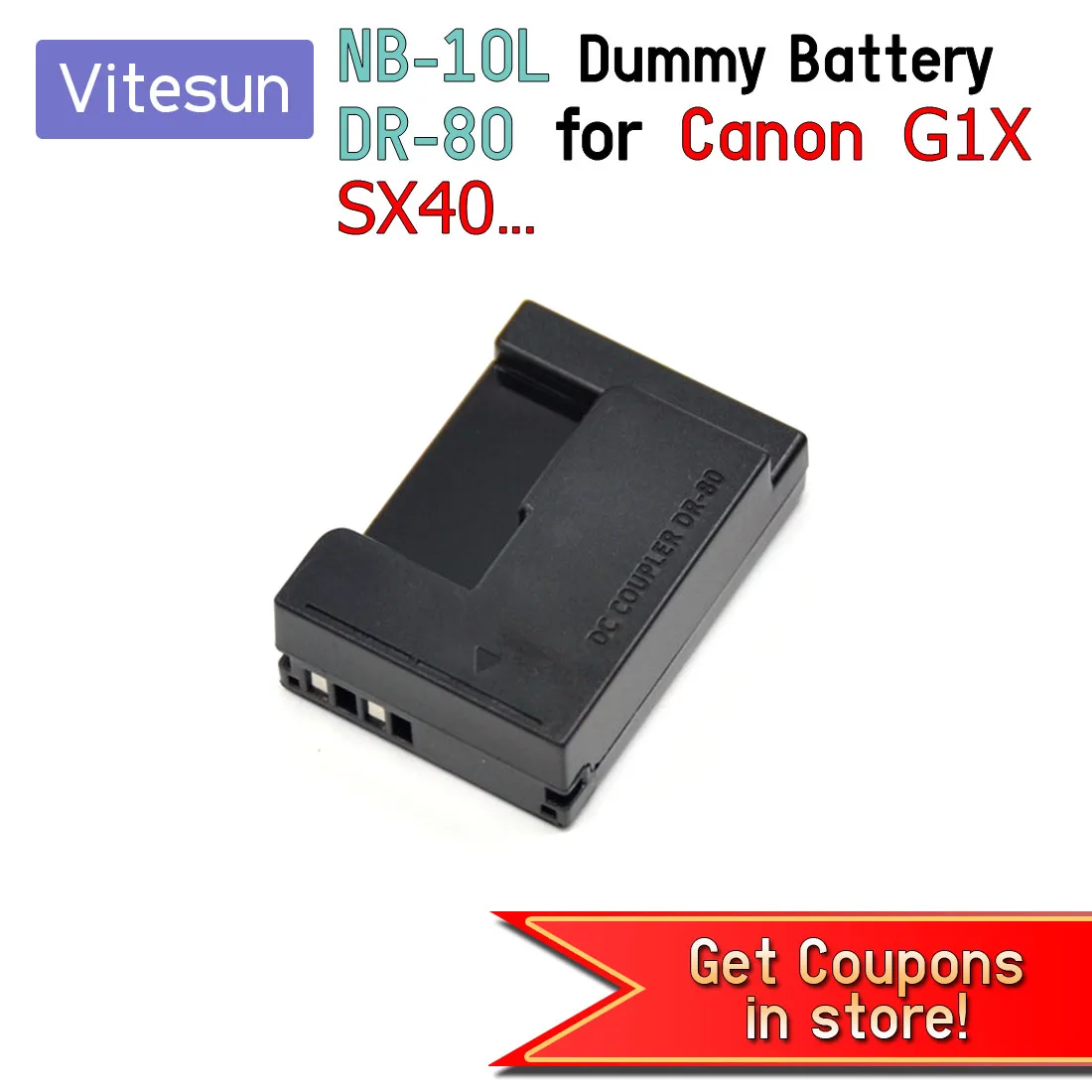 

Vitesun DC Coupler NB-10L NB10L Dummy Battery DR80 DR-80 fit Power Adapter for Canon PowerShot G1X G15 G16 SX40 SX50 and SX60