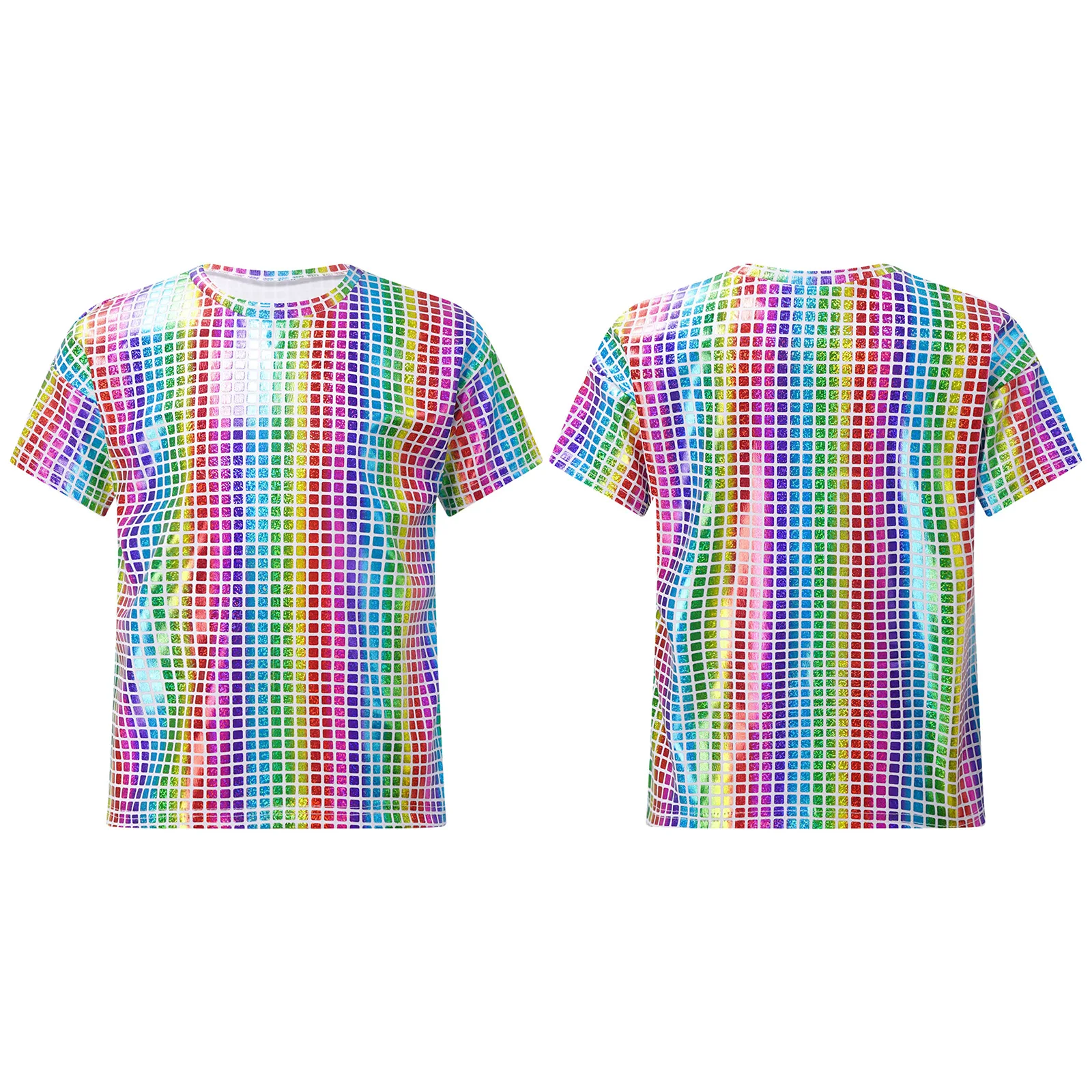 Футболка для девочек и мальчиков летняя модная блестящая клетчатая футболка с