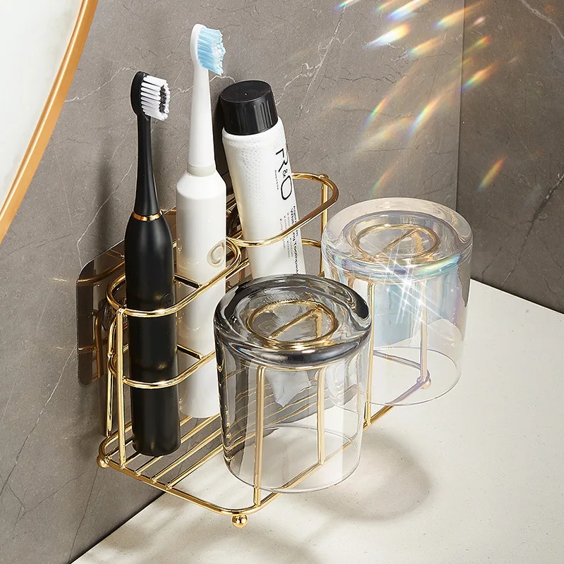 

Light luxury toothbrush shelf, no-hole mouthwash cup, tooth-brushing cup wall-mounted toilet wall-mounted storage toothbrush set