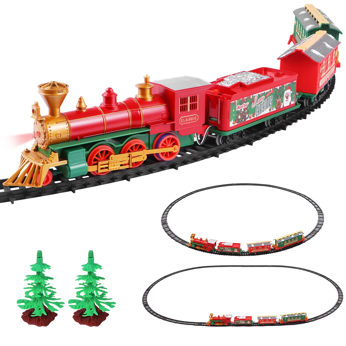 

iBaseToy Model Train Toy Mini Christmas Train with Head Light Kids Christmas Gift Toys (No Battery)