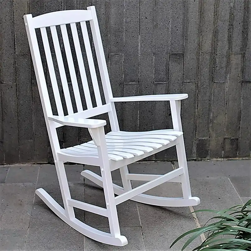 Mecedora de madera para porche al aire libre, Color blanco, silla resistente...