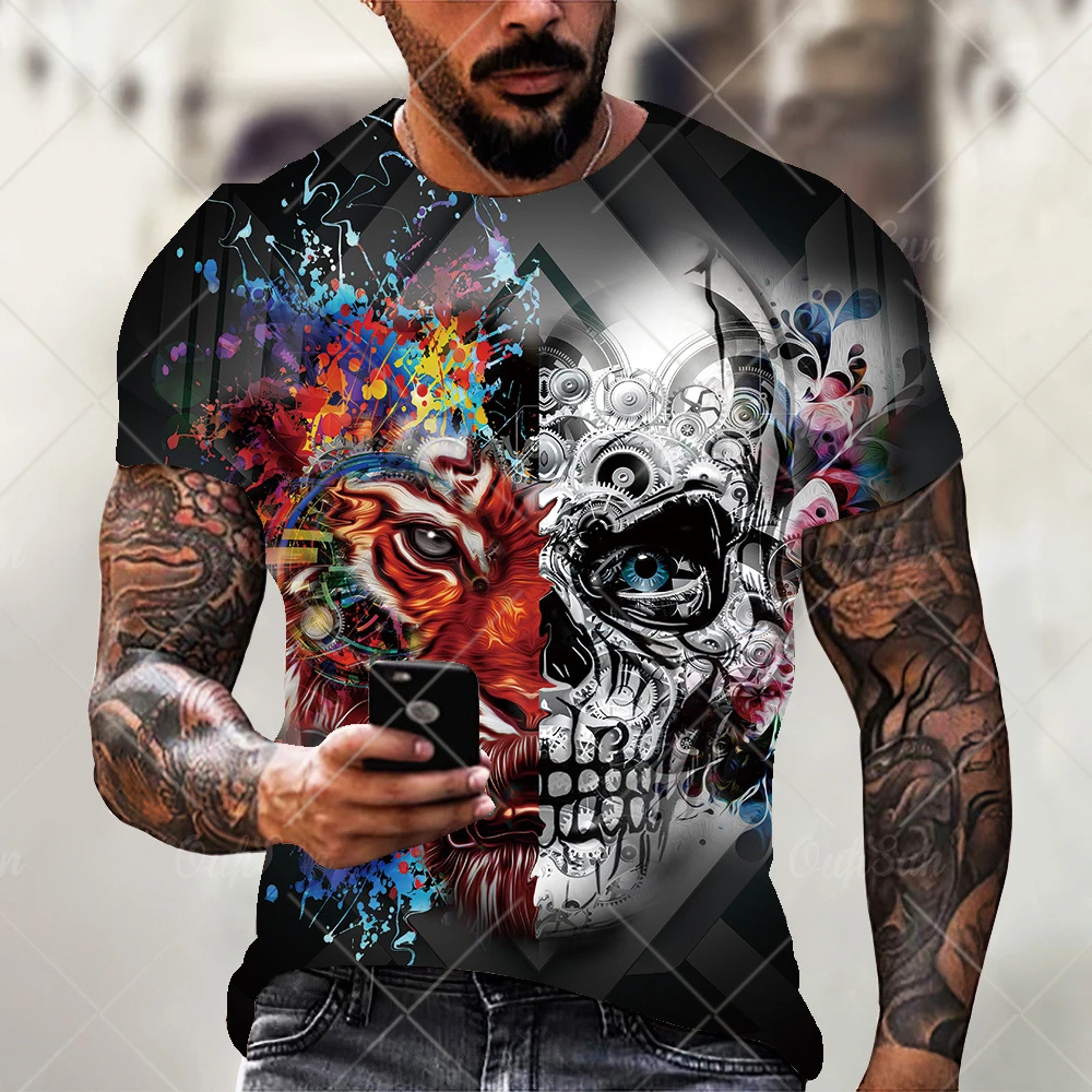 

Fashion Summer Horror Skull 3D Print Men's T-Shirt O-Neck Short Sleeve Casual Breathable Oversized Male T Shirt Top Men Clothing