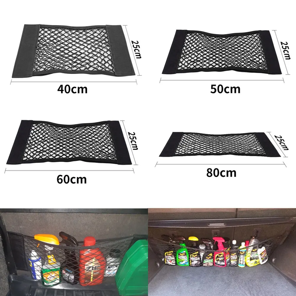 

Car Back Rear Trunk Storage Net Seat Elastic String Net Magic Sticker Mesh Storage Bag Seat Back Bag Auto Organizer