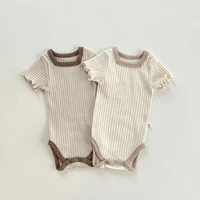2022 new baby short sleeve bodysuit newborn cotton ribbed square collar clothes infant stretch jumpsuit toddler boy girl onesie