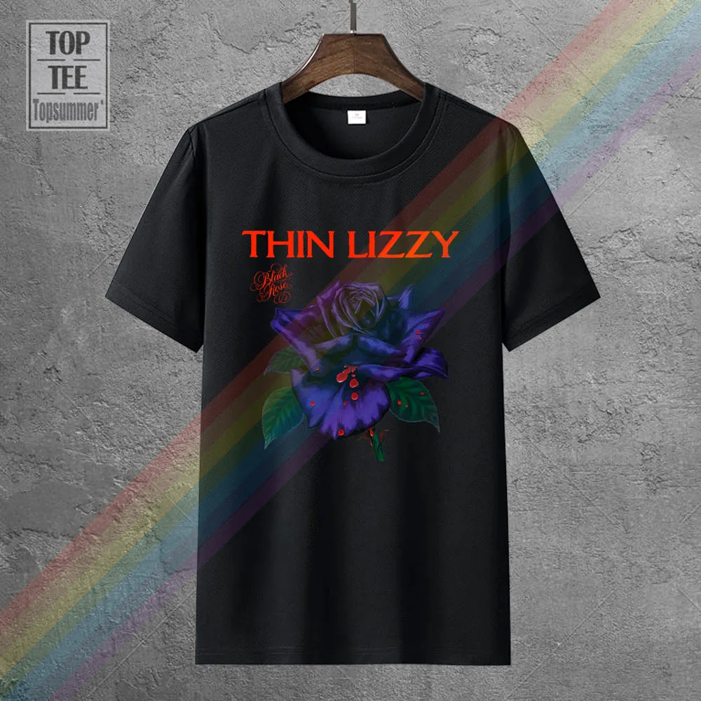 New Fashion Sofficial Thin Lizzy Black Rose 2 New Flower T-Shirt Rock Metal Band Merch Fans divertente girocollo T-Shirt a maniche corte