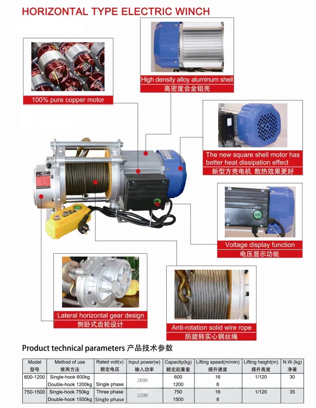 Vohoboo Новое поступление Kcd алюминиевый корпус тянущий трос электрическая лебедка