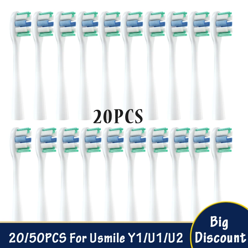 

Сменные насадки для зубной щетки для Usmile Y1/U1/U2 20-50 шт./компл. мягкая вакуумная щетка для ухода за полостью рта умная Электрическая зубная наса...