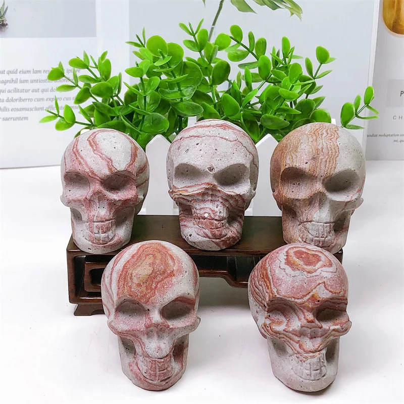 

6.8cm Natural Peter Stone Head Skull Mineral Gems Carved Reiki Healing Gift Crafts Feng Shui Home Decoration Stone Statues 1pcs