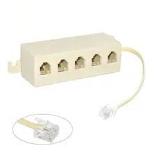 Zihan Beige Color 5 Way Outlet 6P4C RJ11 RJ12 Telephone Phone Modular Jack Line Splitter Adapter 1-in-5-out