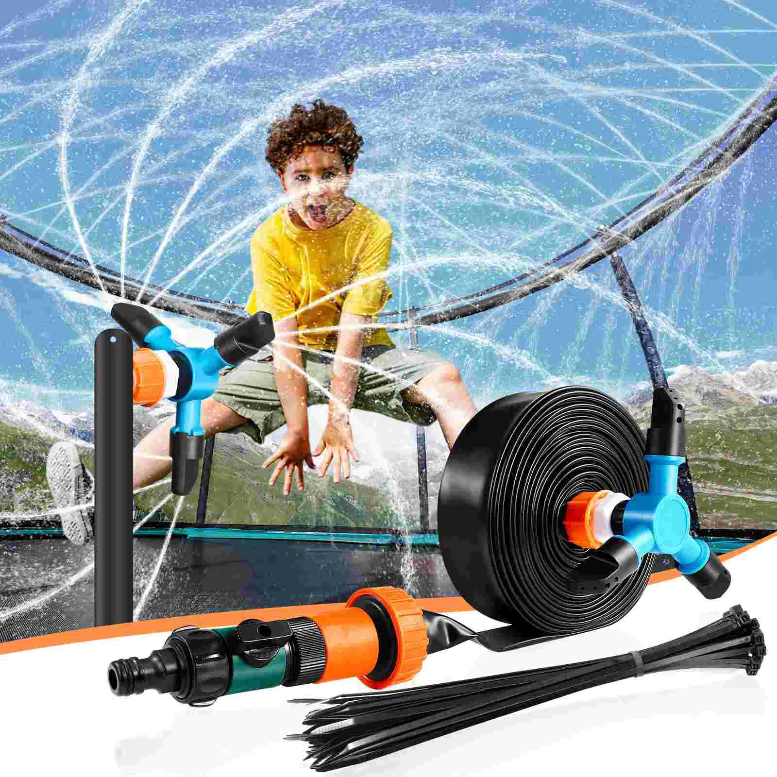 

IBASETOY 12m PVC Trampoline Sprinkler Water Play Spray Hose Backyard Garden Lawn Waterpark with Trident Spray Head (Black)