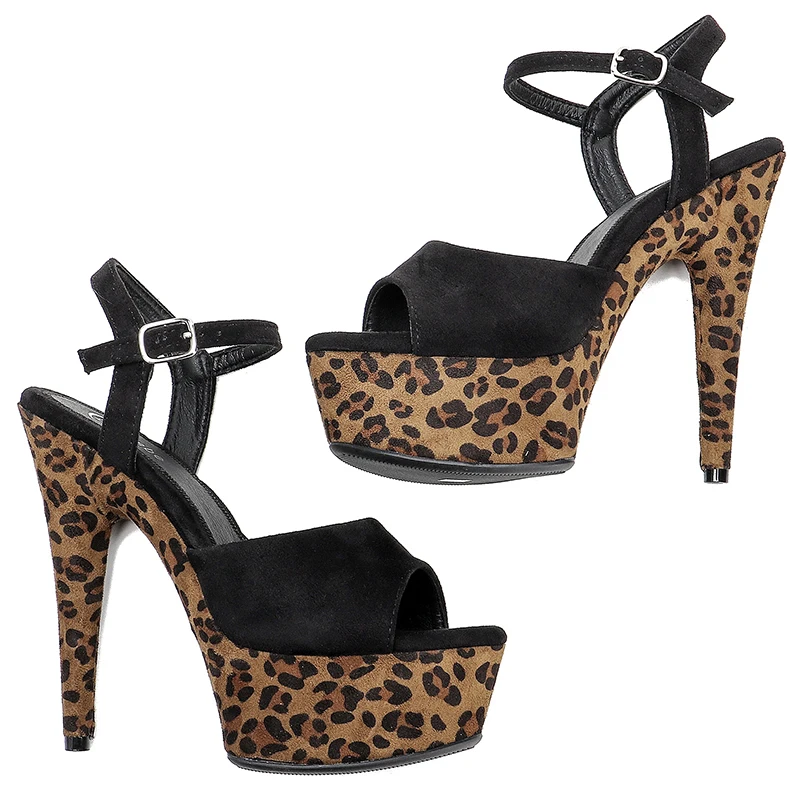 Leecabe 15CM/6Inch Leopard print Platform  Suede Upper Sandals  party High Heels Shoes Pole Dancing Shoes