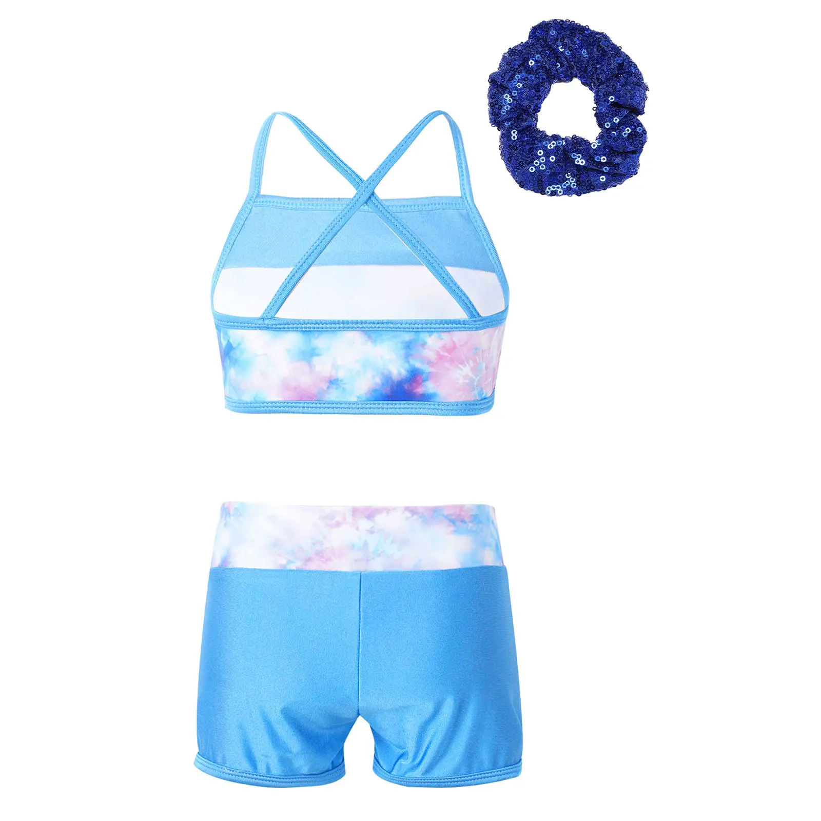 Детский танцевальный набор для девочек футболка с принтом русалки и шорты