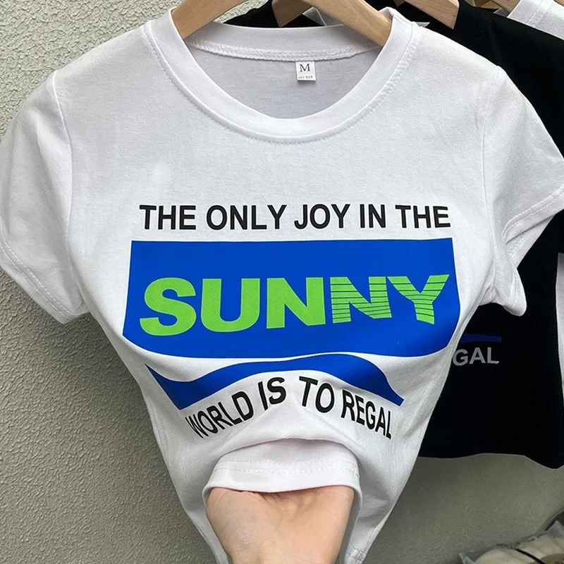 

2022, футболки в стиле хип-хоп с креативным принтом букв, Короткие топы, базовая футболка из чистого хлопка, винтажная уличная одежда в готичес...