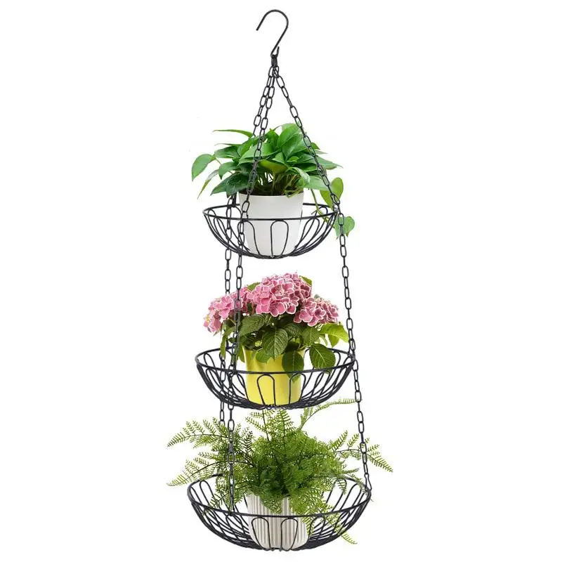 

Metal Fruit Basket 3 Tier Dangling Removable Black Fruit Stand Black Fruit Bowl With 5Kg Bearing Load Reusable Vegetables Stand