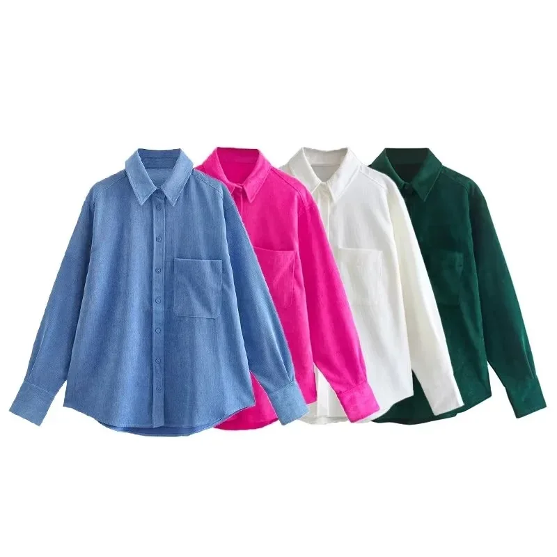 

Женская Весенняя модная свободная Вельветовая рубашка с накладным карманом, винтажная блузка с длинным рукавом и пуговицами спереди, шикарные блузки TopsY2k