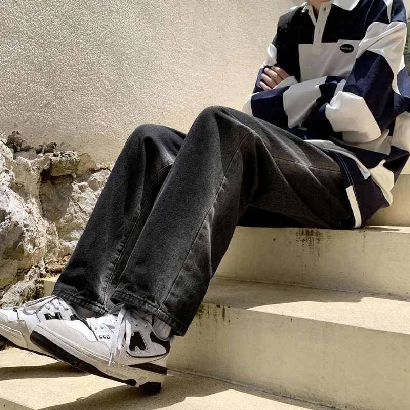 Blue/Black Baggy Jeans Men Fashion Retro Casual Straight Jeans Mens Japanese Streetwear Loose Hip Hop Denim Pants Mens Trousers