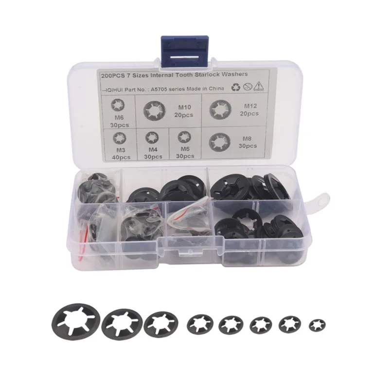 

1Box 7 Specifications Bearing Clamp Quincunx Washer Internal Tooth Starlock Washers Push On Speed Clips Fasteners Assortment Kit