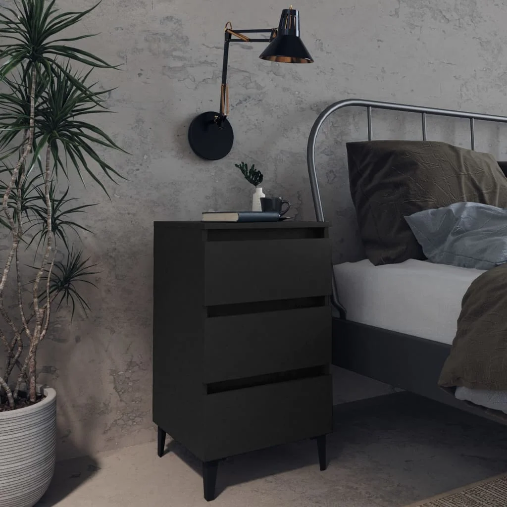 

Bedside Cabinet with Metal Legs, Chipboard Nightstands, Side Table, Bedrooms Furniture Black 40x35x69 cm