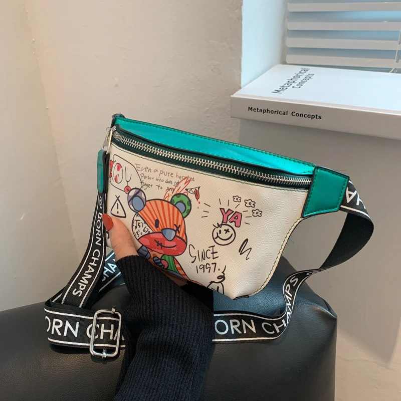 

Casual Waist Bags For Women 2022 Cute Bear Pattern Leather Shoulder Chest Bag Travel Women Fanny Pack Belt Purses Female Bolsos