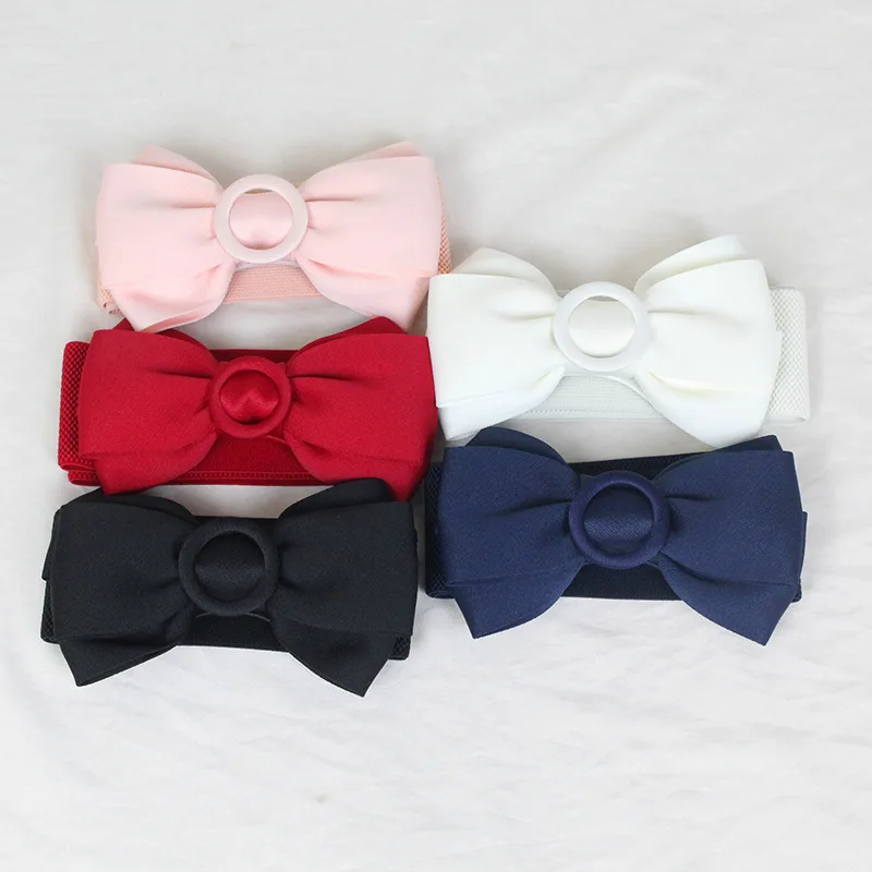 

Simple Elastic Waistband Female Bow Decoration with Dress Coat Accessories Belt