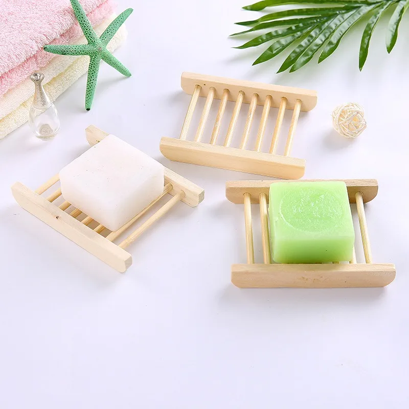 

Natural Wooden Soap Holder Simple Design Bath Soap Tray Kitchen Bathroom Wash Slotted Draining Portable Soap Dishes Shower Plate
