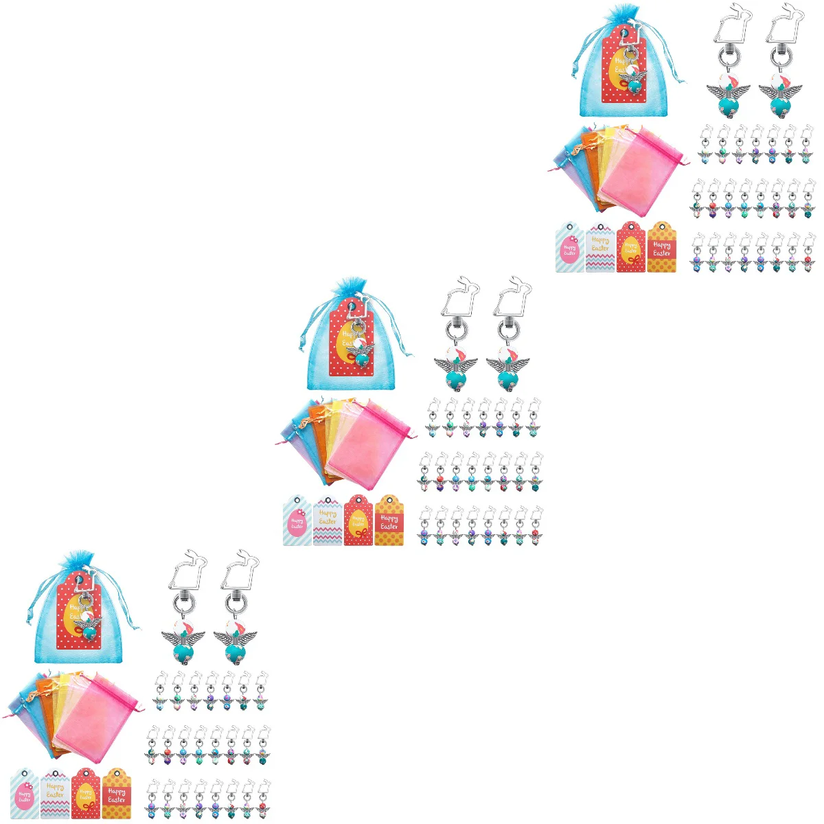 

3 Sets Decorations Rabbit Style Angle Key Chain with Organza Bags and Tags