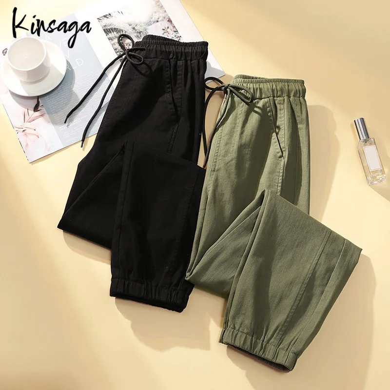 

Army Green Bunch of Feet Bib Overall Women Joggers Outdoor Casual Sport High Waist Drawstring Daddy Pants Street Lace Up Bottoms
