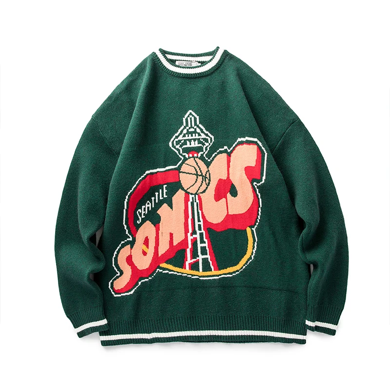 

2022 autumn and winter new American college style striped round neck pullover retro sweater