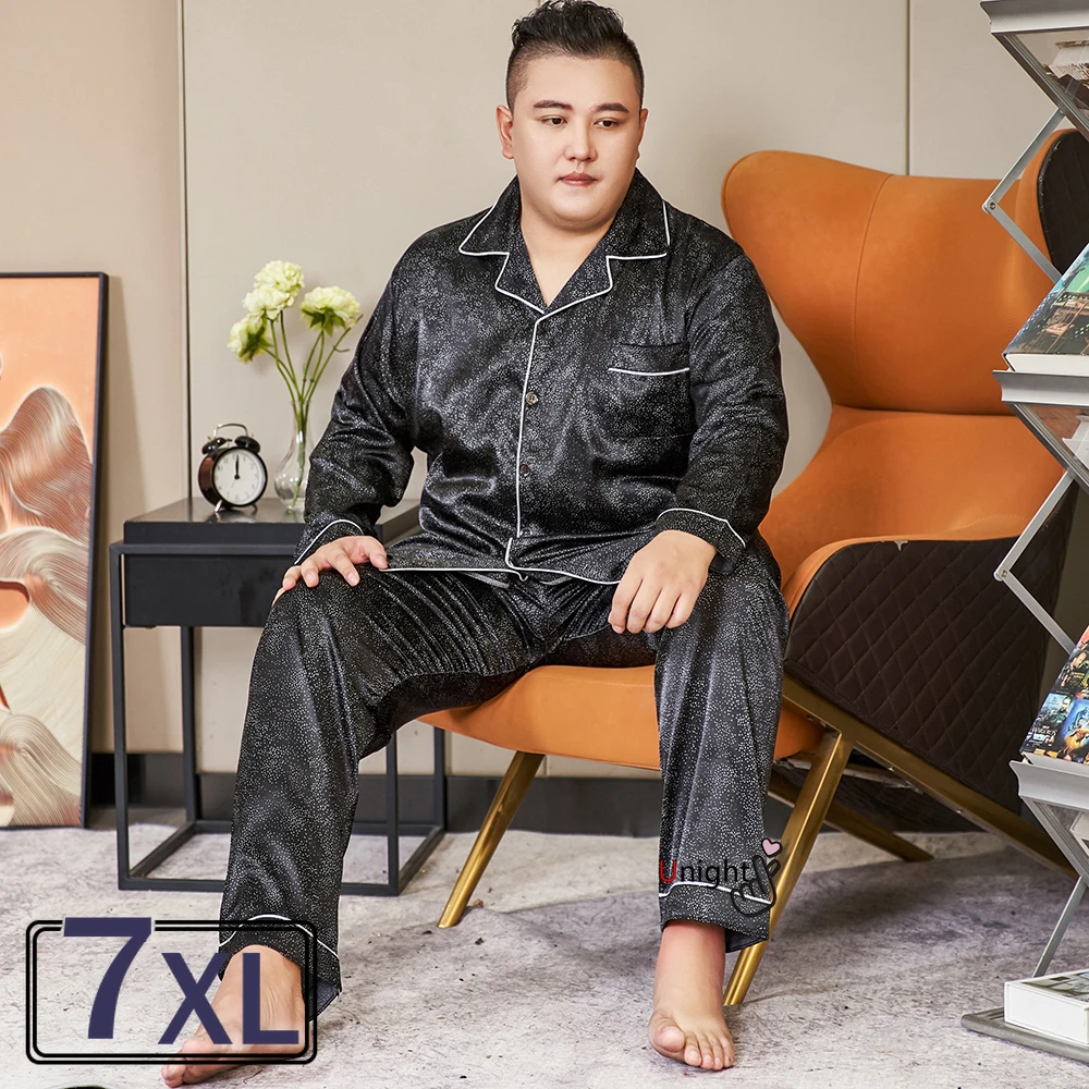 

Осенняя Пижама, суперпижама, Шелковый топ + 7XL, Мужская одежда для сна, Мужская шелковая одежда для сна с длинным рукавом, большие размеры, лет...