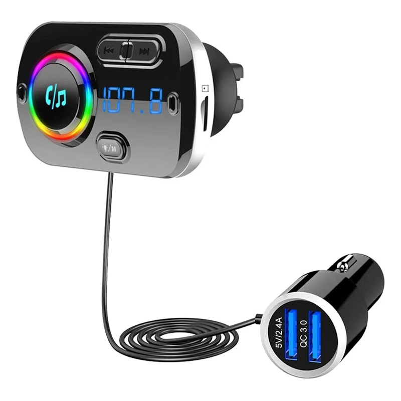 

FM-передатчик Bluetooth 5,0, Bluetooth Автомобильный радиопередатчик, автомобильный комплект громкой связи, автомобильное зарядное устройство USB QC3.0