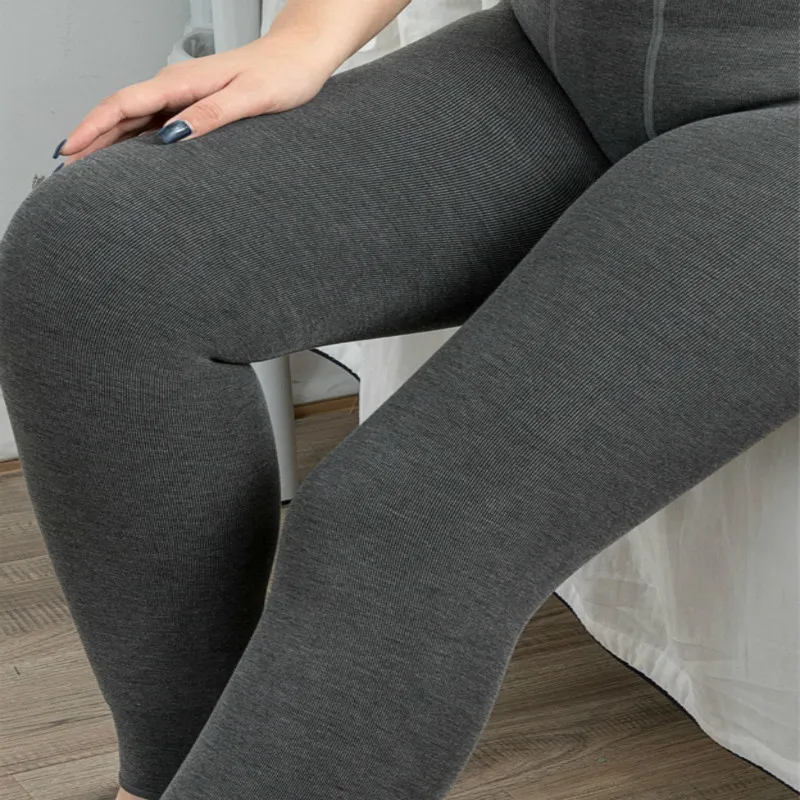 Women Winter High Waist Belly Threaded Fish Bone Leggings Plus Velvet Thick Stripes 200 Kg Fat Mm All-in-one Pants