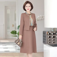 mothers solid color sets women short jacketdress middle aged and elderly womens spring autumn two piece suits 5xl