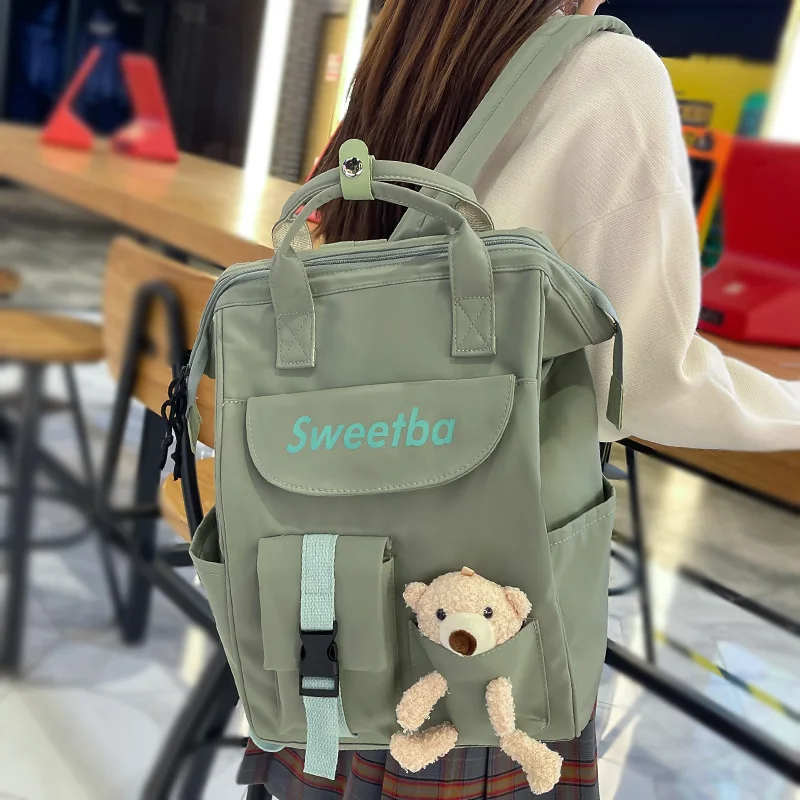 

Women Green Laptop Book Bag New Girl Nylon Travel School Bag Kawaii Lady Student Backpack Trendy Female College Backpack Fashion