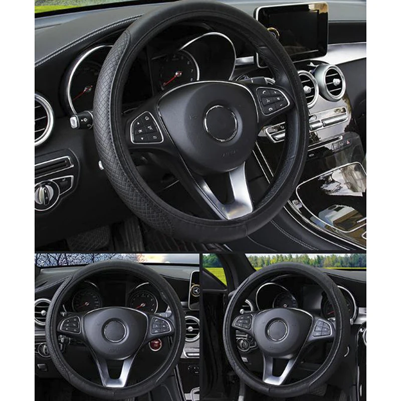 

Universal Car Steering Wheel Cover Breathable Anti Slip Leather Steering Covers Suitable 38cm Auto Decoration