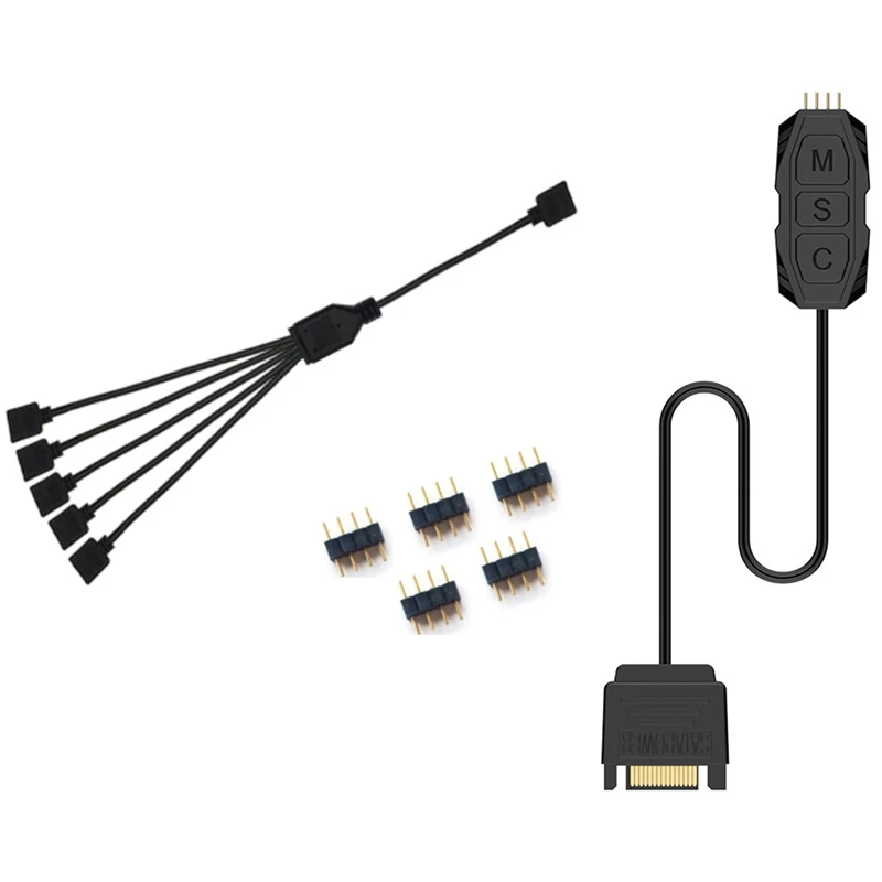 

SATA 12V 4Pin RGB AURA 3 Button Controller With 5 Splitter Hub Adapter Cable For RGB Strip Lighting Fan Cooler
