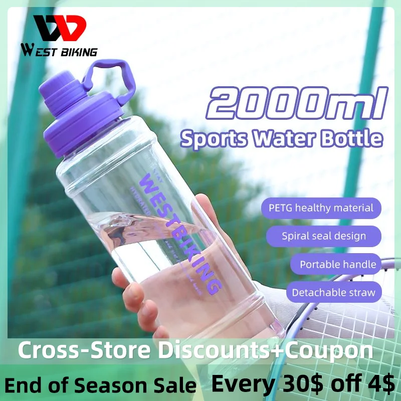 

WEST BIKING Sports Water Bottle Large Capacity 2000ML PETG Food Grade Silicone Sport Leak Proof Portable Cup Bicycle Accessories
