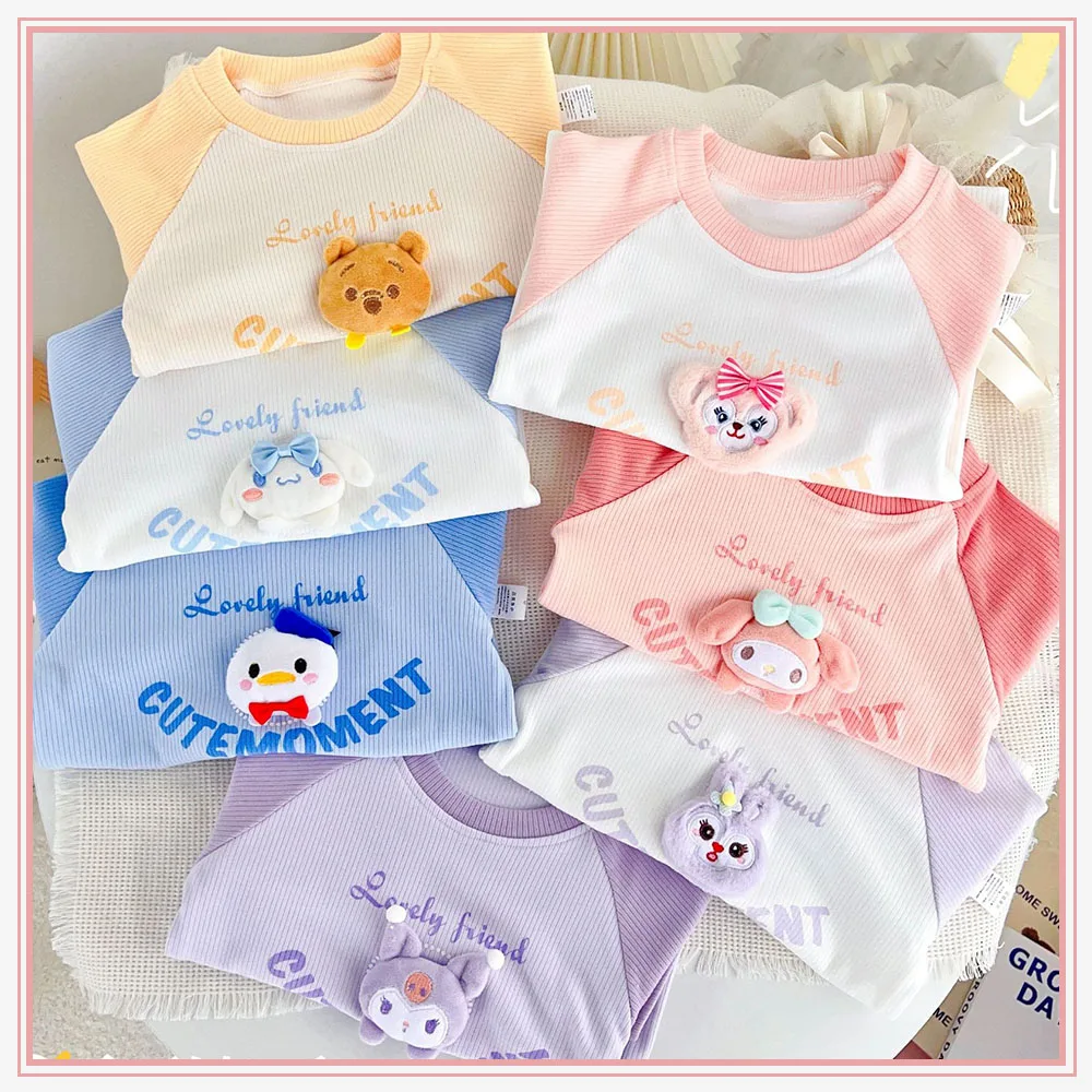 

Disney Stellalou Linabell Children T-Shirt Kawaii Anime Donald Duck Autumn Casual Clothes Girl Boy Pure Cotton Long Sleeve Tops