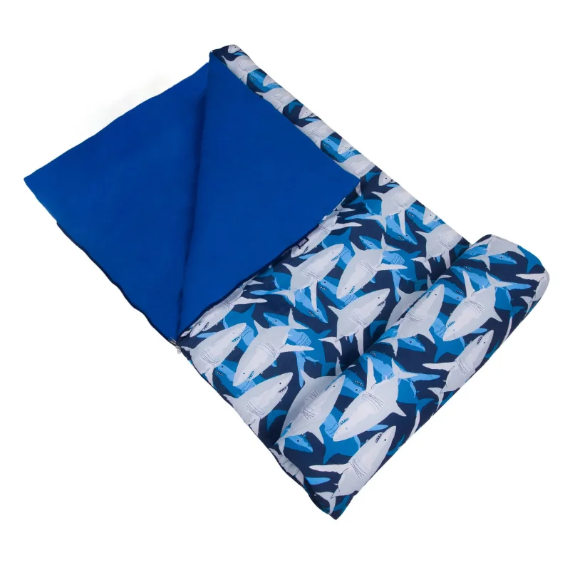 

Kids Original Sleeping Bag for Boys and Girls, Measures 57 x 30 Inches (Sharks Blue)