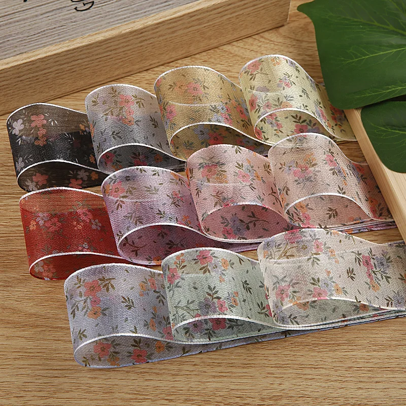 

Double Sided Adult Ribbon Korean Organza Flower Printed Trim For Handmade Hair Pin Bows Making Clip Hat Corsage Accessories DIY