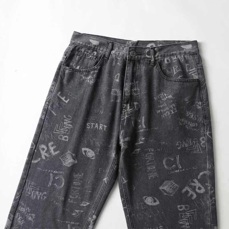 Men's Jeans Fashion Streetwear Letter Graffiti Denim Pant Male Skateboard Loose Trousers Plus Size Clothing Vintage |