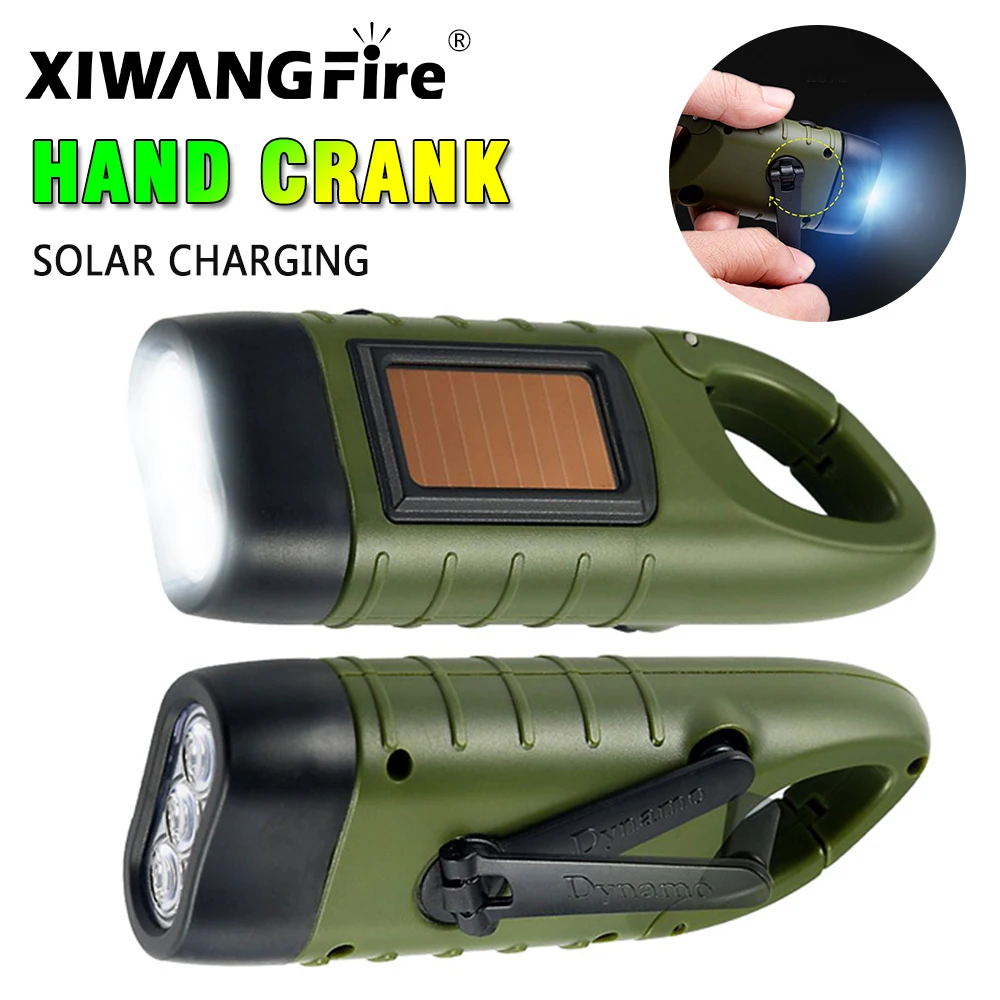

LED Flashlight Hand Crank Solar Rechargeable Emergency Survival Gear Self Powered Rechargeable Flashlight Fishing Boating Hiking