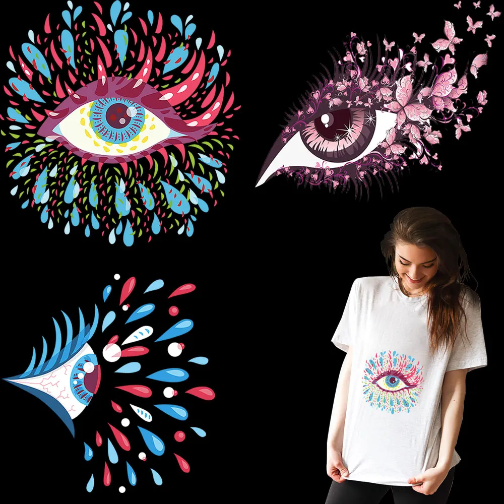 

Heat Transfer Thermo Patches Stripe On Clothes Beauty Eyes Iron On Patches For Clothing Fashion Women Cloth Stickers DIY T-Shirt