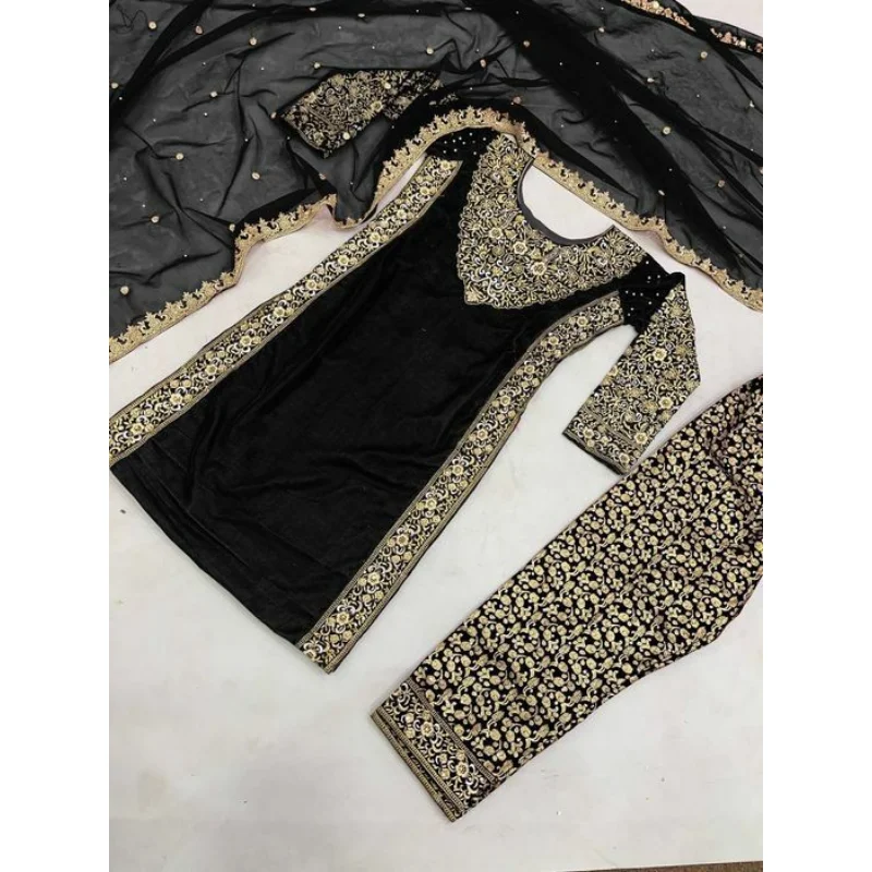 Fabric Velvet Type Salwar Kameez Kurti Plazzo Suit Indian Women Pakistan Suit Custom Size