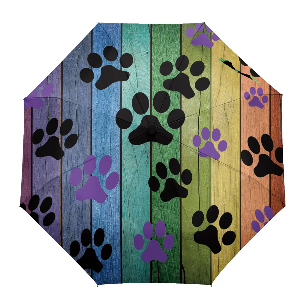 

Dog Paw Rustic Old Barn Wood Print Women Men Rain Umbrella Three Folding Girl Durable Portable Automatic Umbrellas Gift Parasol