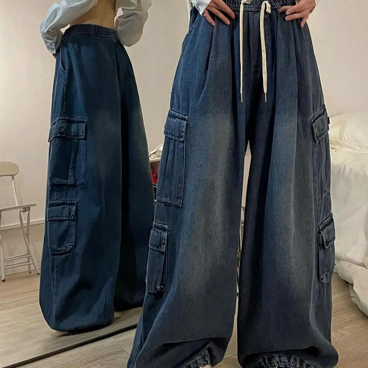 

Spring and Autumn Both Sexes Cool Drag Street Hiphop Hip-hop Y2k Pants Cowboy Frock American Retro LaxWide-leg Pants Trendy