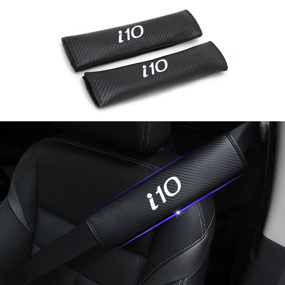 For Hyundai i10 Car Safety Seat Belt Harness Shoulder Adjuster Pad Cover Carbon Fiber Protection Cover Car Styling 2pcs