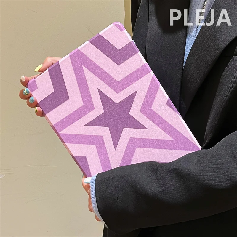 

Симпатичный фиолетовый защитный чехол со звездами для iPad Air 5/4 Pro 12,9 дюймов 2022 10,9/9,7/10,5/11 дюймов Чехол mini6 с держателем слота для карандаша