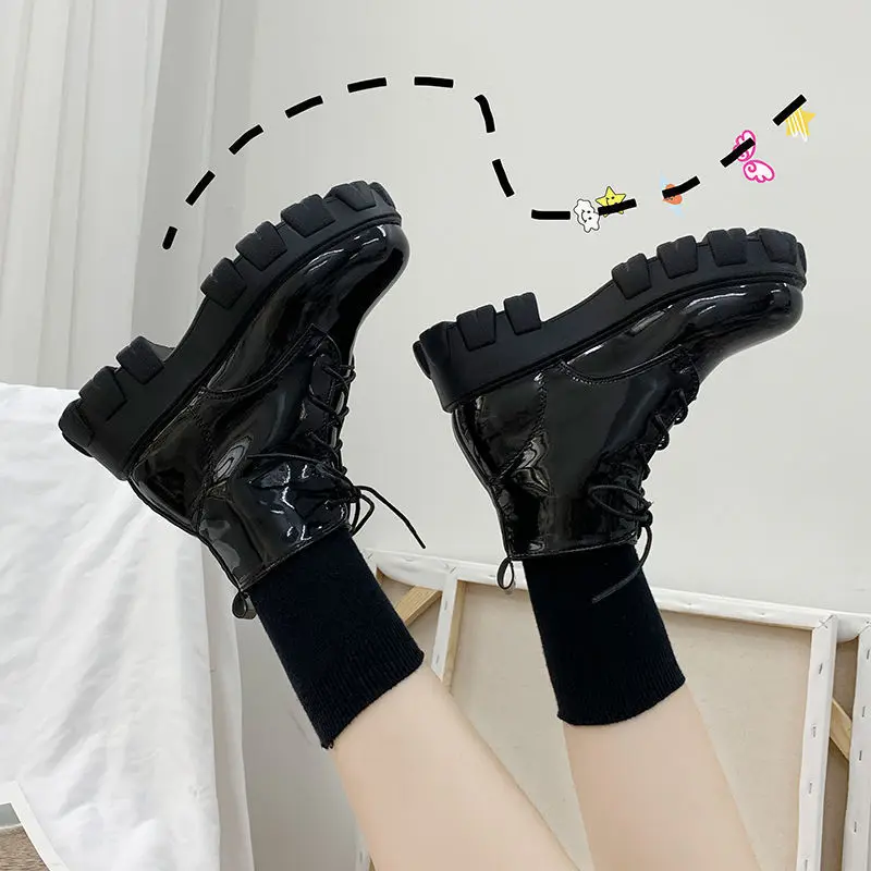 

Черные туфли из лакированной кожи на платформе, женская обувь на массивном каблуке, Женская Студенческая обувь в японском стиле, женские бо...